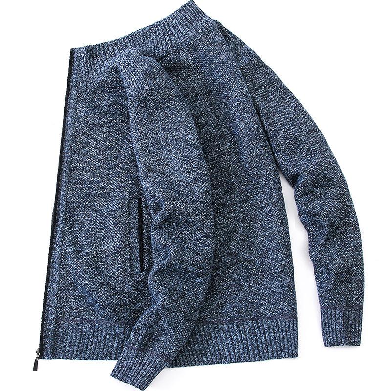 Autumn and Winter Men's Long-sleeved Stand-up Collar Fleece Thickened Cardigan Sweater Men's Zipper Warm Knitted Sweater Jacket