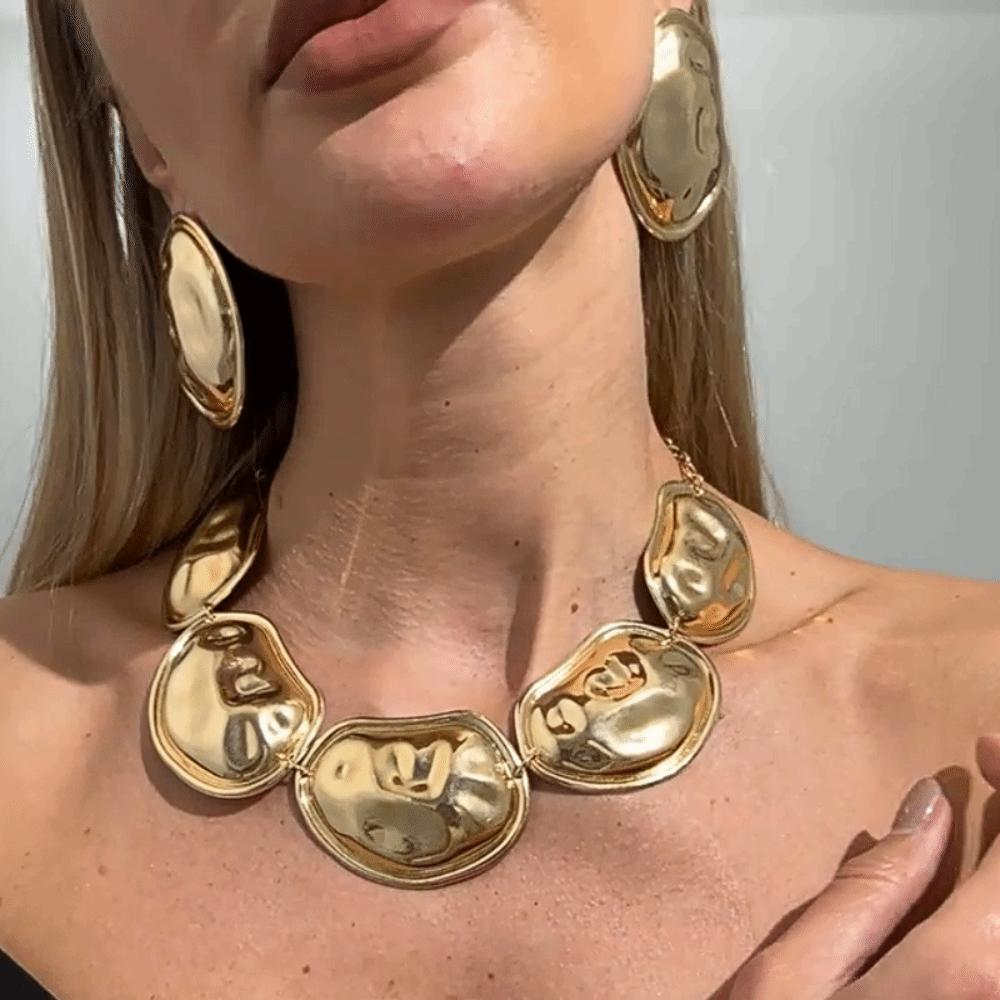 Geometric Gold Silver Color Jewelry Set Bohemian Style Irregular Oval Chokers Necklaces  Gift