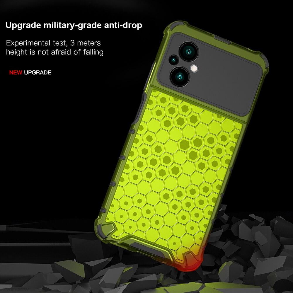 KEYSION Shockproof Armor Case for Xiaomi POCO M5 M5S Soft Silicone+PC Transparent Honeycomb Phone Back Cover for POCO M4 5G