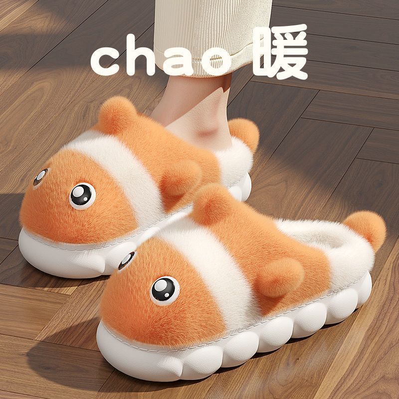Children's cotton slippers Girls and boys Winter cute home indoor non-slip velvet warm parent-child cotton slippers outer wear