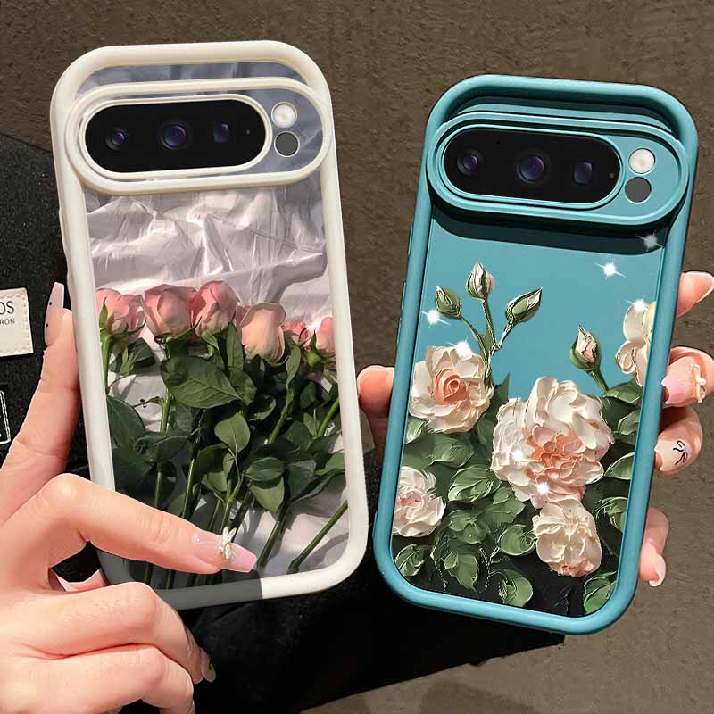Oil Painting Rose Flowers Pattern Phone Case For Google Pixel 8 7 Pro 8A 9 Pro XL Candy Color Soft TPU Silicone Shockproof Cover For Pixel 9 8 7 Pro