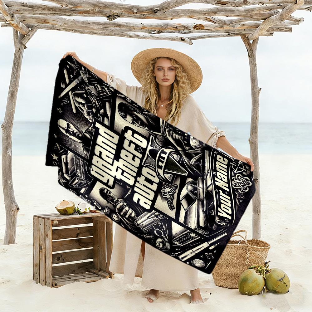 Gta Customize Text Beach Towel Quick-Dry Soft Microfiber For Beach Bathroom Outdoor Swimming Pool Camping Picnic Yoga Diving Vacation Accessories