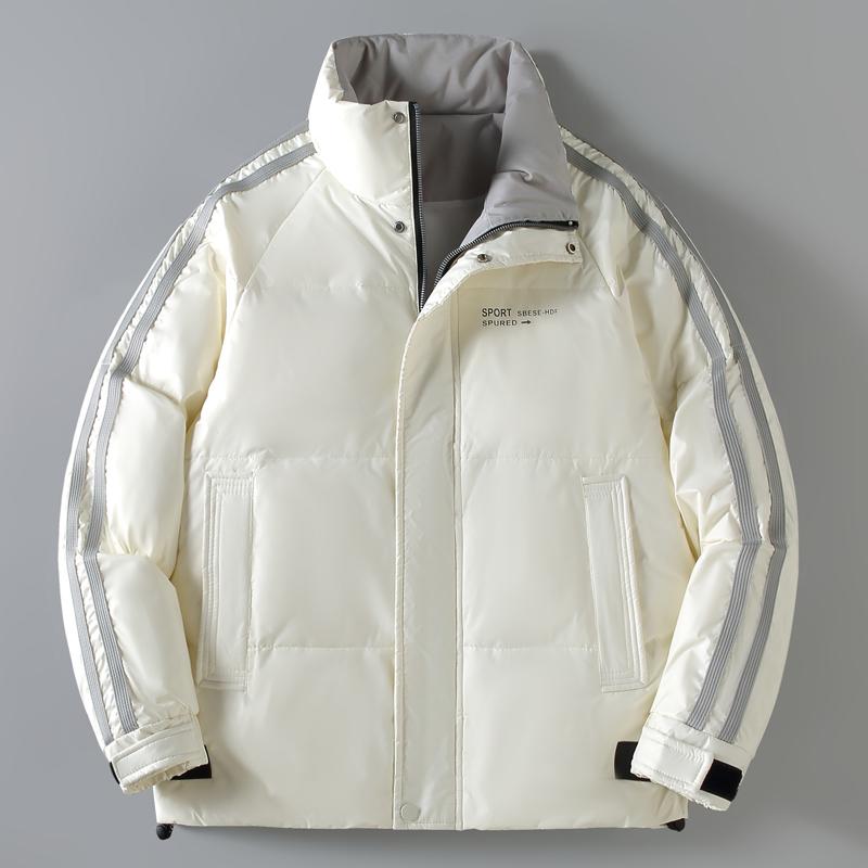 

Модные зимние пуховики для мужчин, короткие парки со стойкой, толстые, теплые куртки из пуха белой утки, мужская верхняя одежда 4XL бежевый