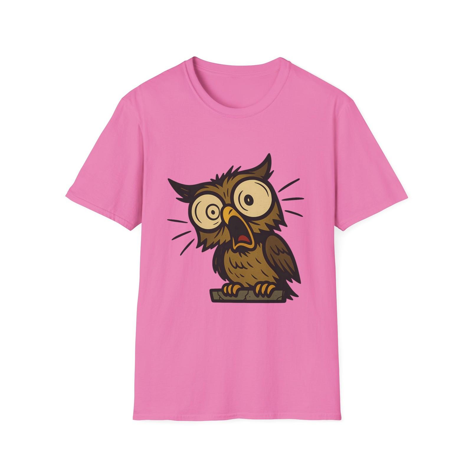Unisex Softstyle T-Shirt Mens Womens Tees Top, Funny Owl T-Shirt Mens Womens Tees Top – Wide Eyes Cartoon, Animal Humor XL
