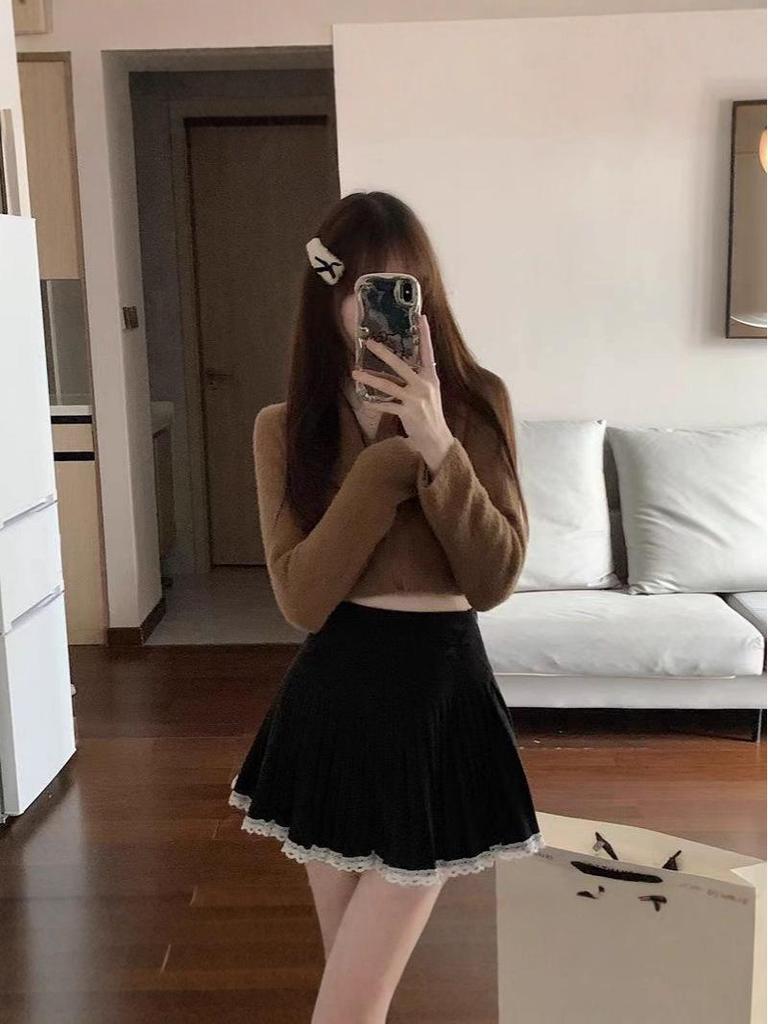 Szara Wełniana Plisowana Spódnica Midi, Wysoki Stan Wyszczuplająca Francuska Linia A dla Kobiet - Wiosna, Jesień, Zima