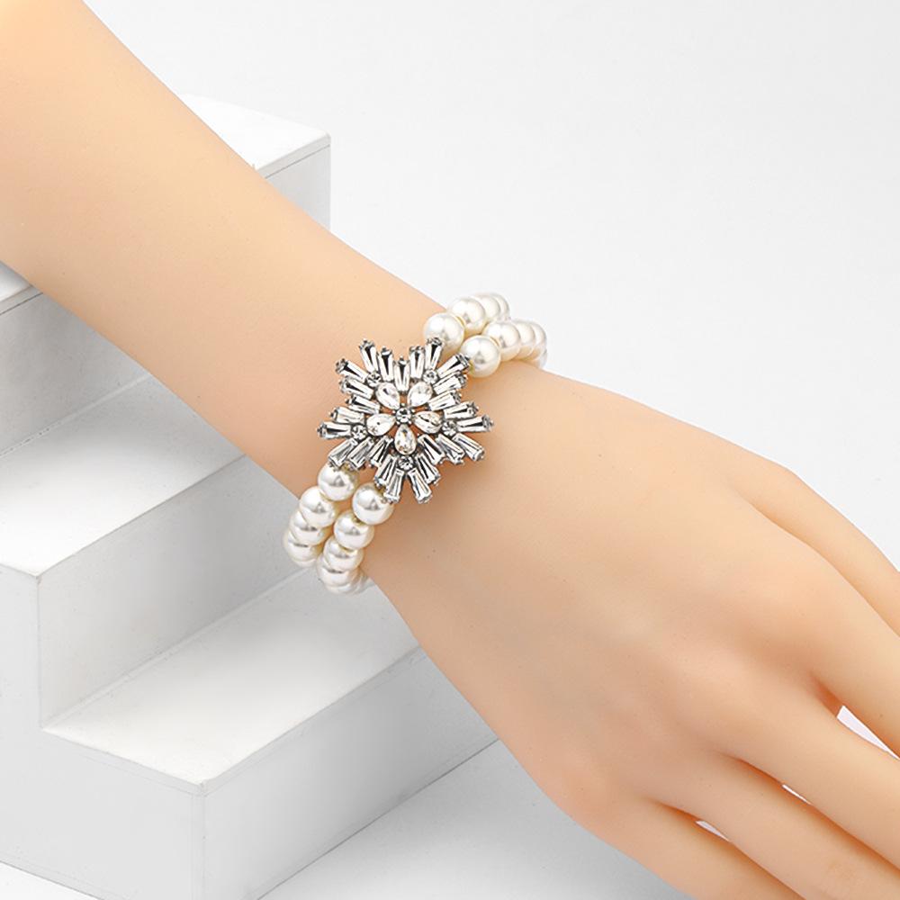 Perlekrystall halskjede, øredobber, armbånd, sett i tre deler, tilbehør til bryllupsbankettkjole, smykkesett.