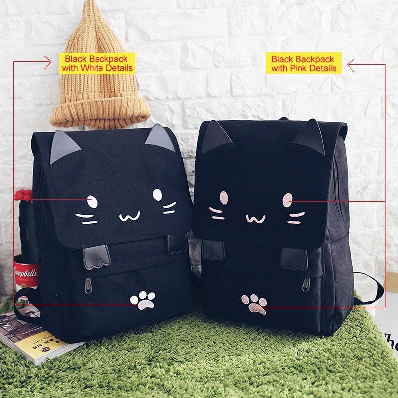 SCIONE Niedlicher Katzen-Segeltuch-Rucksack mit Cartoon-Stickerei, Teenager-Mädchen-Schule, modischer Rucksack, Mochilas-Tasche