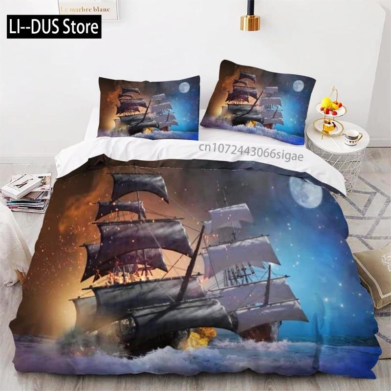 

Nautical Bedding Set Twin Size,Nautical Sailboat Bed for Boys Teens,Ocean Sailing Anchor Comforter Cover 3 Pieces Room Decor 135x200cm