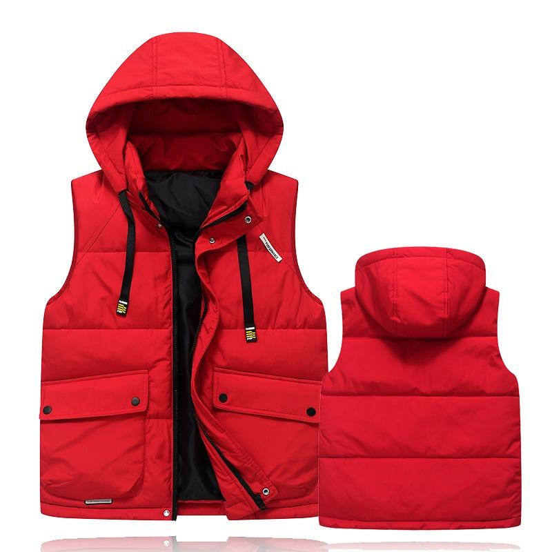 Large Pocket Cotton Vest Men's Autumn and Winter Trend Thickened Thermal Vest Student Hooded Jacket