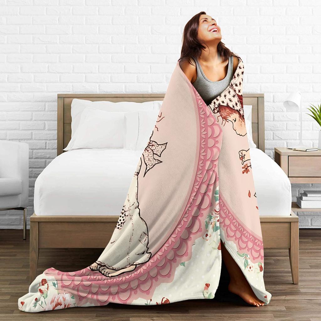 Girl Sarah Kay with Flower Blanket Quality Super Warm Throw Blanket Spring Decorative Bedroom Aesthetic Bedspread