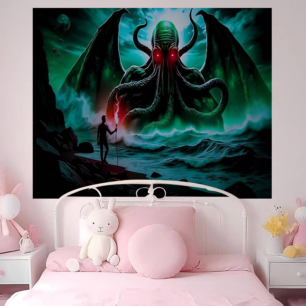 Cthulhu Mythos HP Lovecraft Horror Printed Large Wall Tapestry Hanging Tarot Hippie Wall Rugs Dorm Home Decor