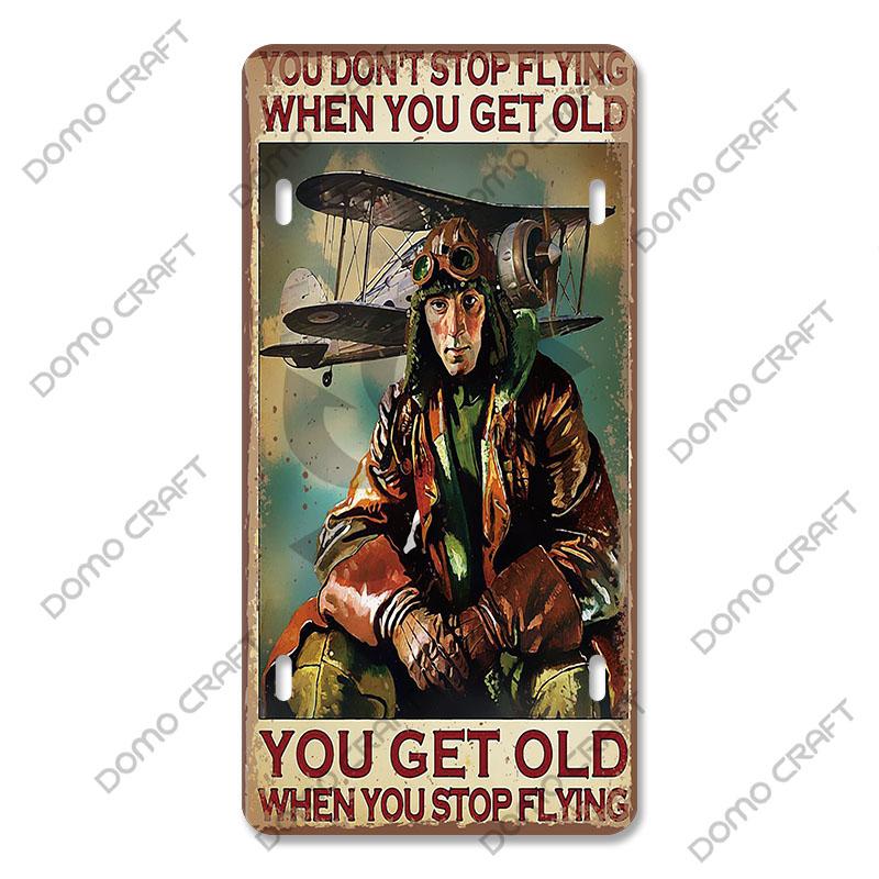 Pilot Poster Vintage Metal Plate Airplane Flight Attendant Metal Tin Sign Retro Wall Decor for Flying Club Home