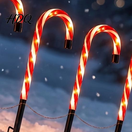Outdoor Christmas Pathway Lights 4Pcs Solar Candy Cane Lights Stake Waterproof Powered Garden for Yard Lawn Patio Holiday Decorations Red White Decor