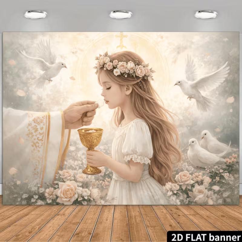 

2D Soft Pastel First Communion Girl Photography Background 47.2x31.5inch/120*80cm