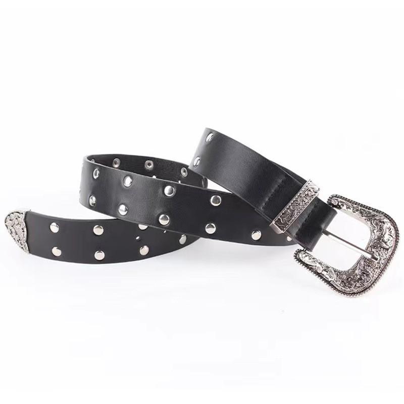Womens Vintage Black Rivet Belt Punk Style Faux Leather Pin Buckle Jeans