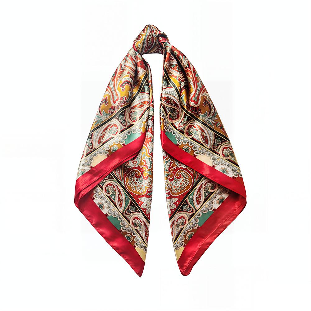 90cm Trendy Paisley Silk-Style Headscarf for Women - European American Design