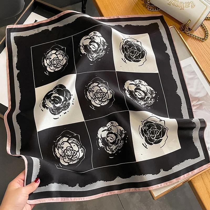 100% Real Silk Scarf Women Elegant Floral Print Foulard Neck Hairband Female Small Square Scarves Spring Kerchief Tie 2025 New