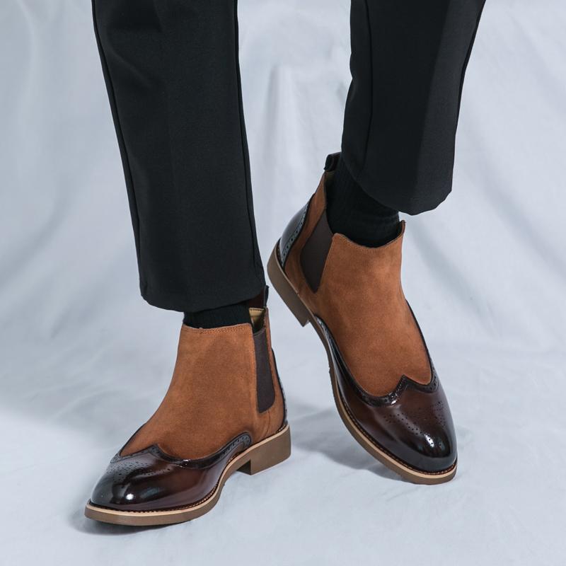 Men’s High Chelsea Boots Dress Formal Retro Brown Ankle Boots Tuxedo Wedding Black Shoes Plus Size