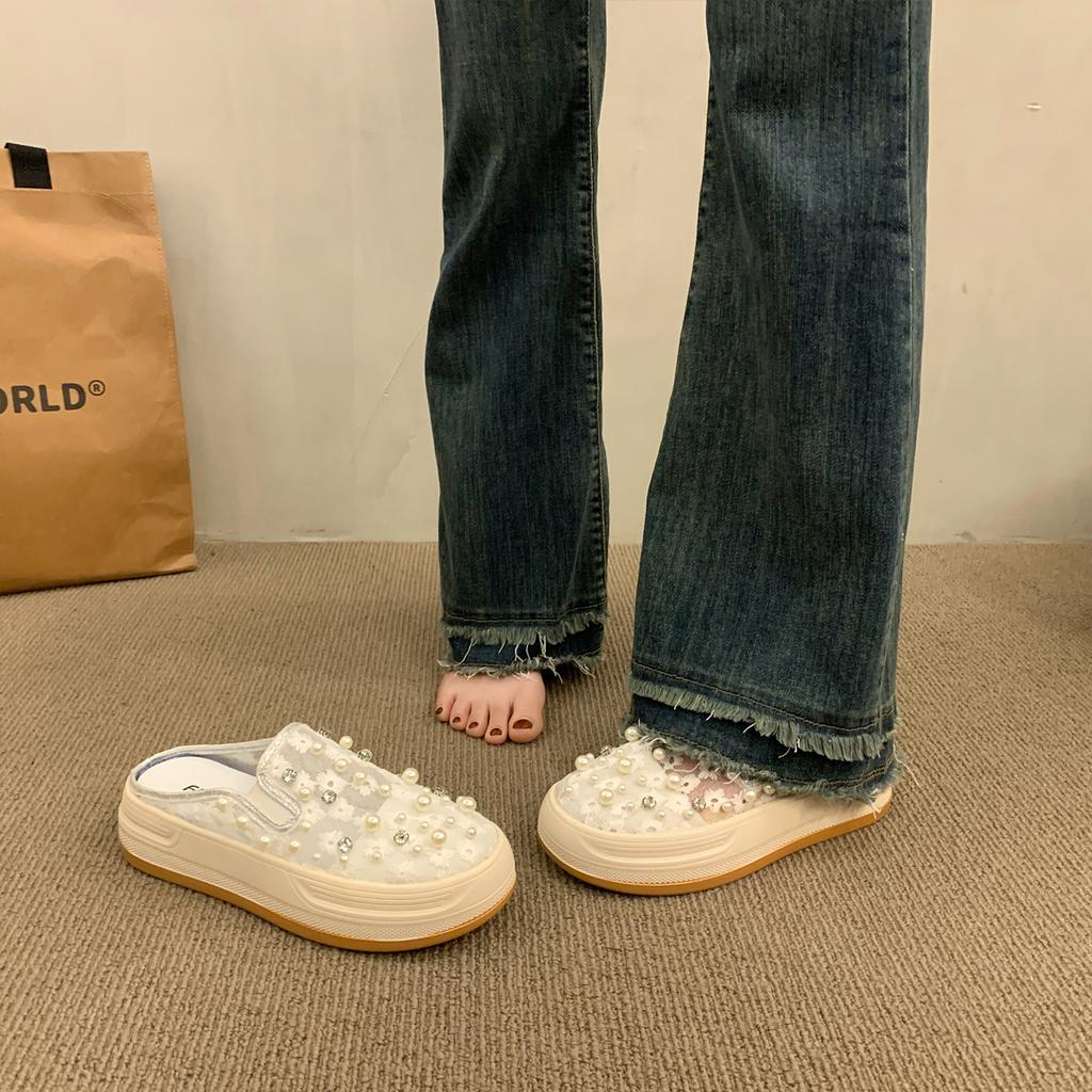 Fashion House Slippers Platform Glitter Slides String Bead Shoes Woman 2025 Fashion Cover Toe Pantofle Jelly Luxury Summer New Crystal