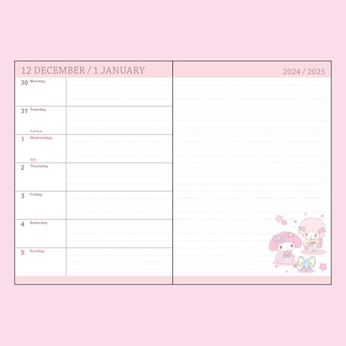 Sanrio B6 Diary (Horizontal Lined Type) My Melody 2025 Notebook (Starting October 2024) With Schedule Sticker and Bookmark 455121