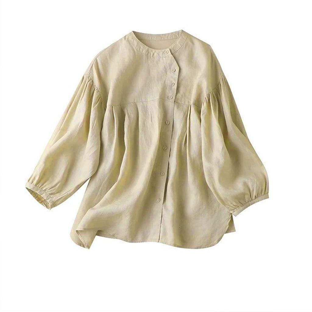 Color Sleeve Cotton And Linen Shirt, Women's Loose Doll Shirt, Design Sense, Nine Quarter Sleeve Fashionable Shirt