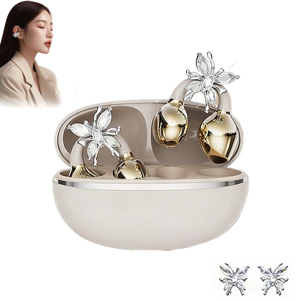 Sports Bluetooth Headphones For TWS Wireless Ear-clip Earbuds Intelligent Noise Cancellation Butterfly Diamond Buckle Decoration