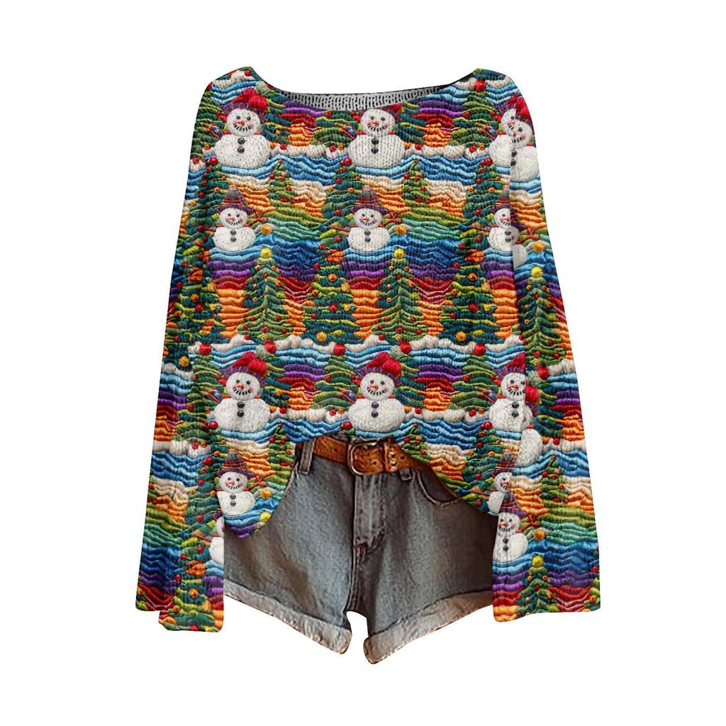 ZJW One-Shoulder 3D Christmas Pullover Sweater