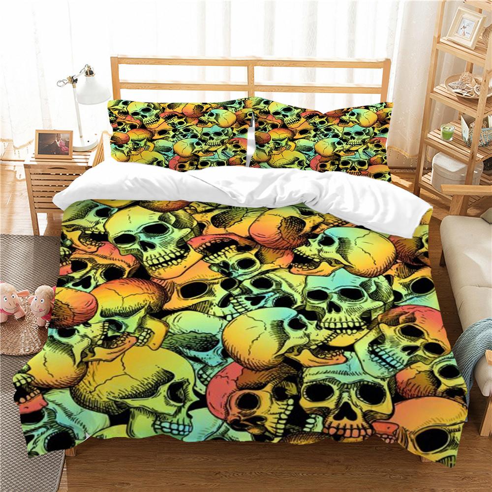 3D Skull Printing Duvet Cover Set Cartoon Bedding Set Highend Pillowcase Children Bedding Suit Single Size Double Size Bed Cover