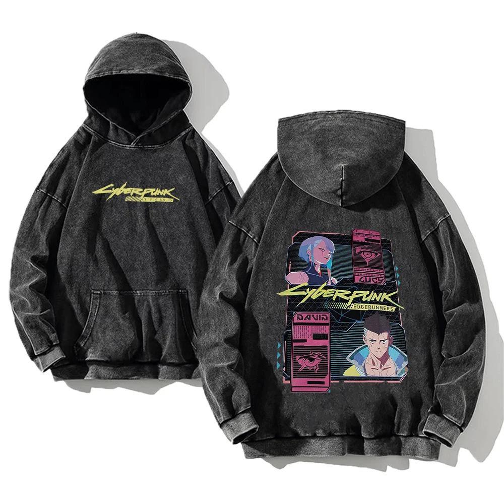 Vintage Washed 440g Heavyweight Cotton Cyberpunk Anime Hoodie