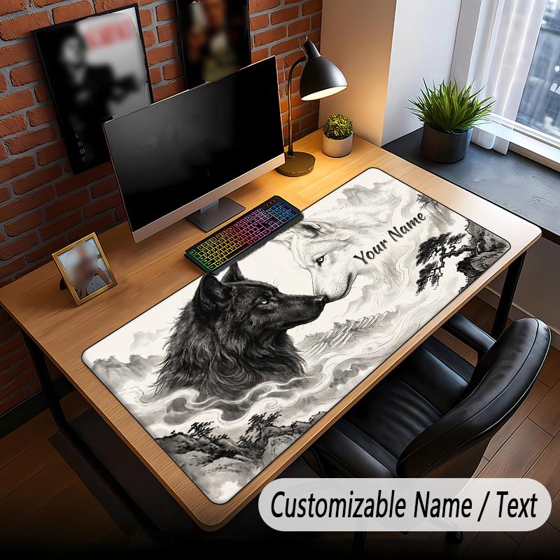 Wolf Theme Custom Mouse Pad Personalized With Name Text Customized Desk Mat For Office Home Decor