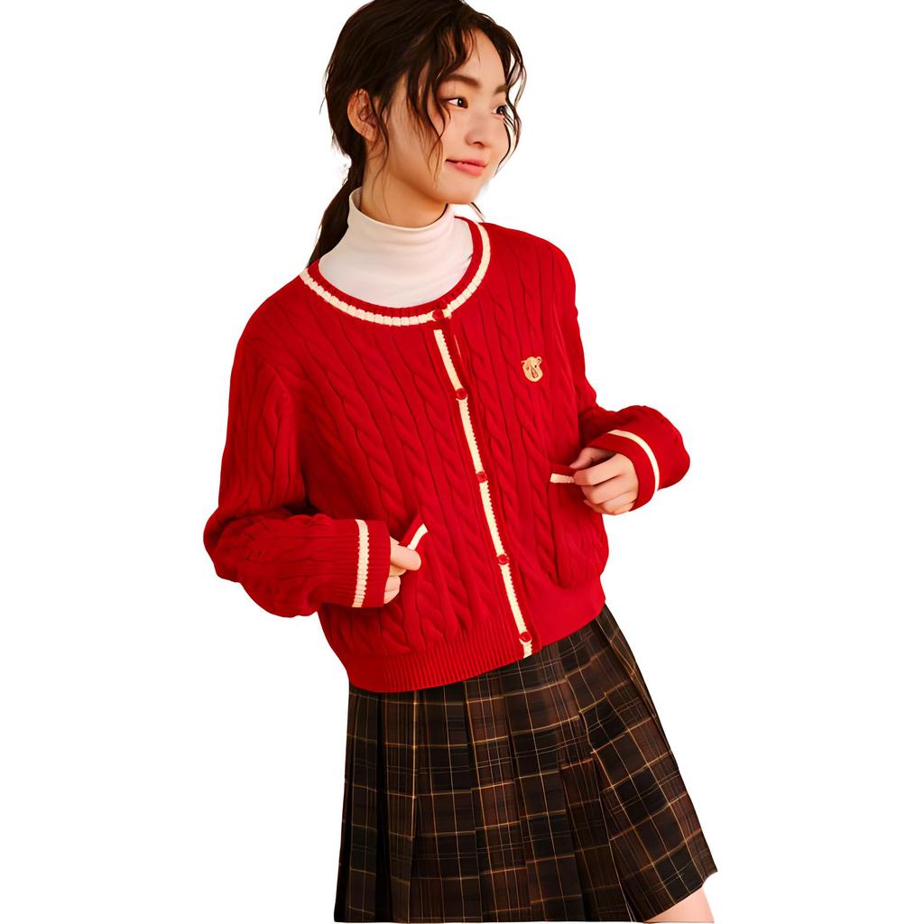 Anta Good Things Happen Loose Warm Comfortable Casual Simple Thick Long Sleeve Knit Sweater Women tops Maple-Leaf-Red 962518706-5