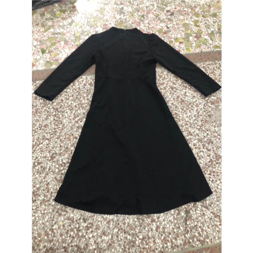 Women's Fashion Black Round Neck Long Sleeve Sexy Temperament Waist Slim Long Swing Skirt Dress