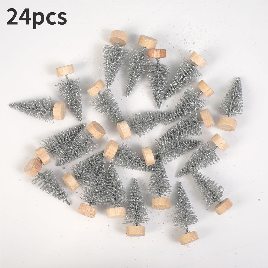 24pcs, Mini Christmas Sisal Snow Frost Tree with Wooden Bottling Brush - Perfect Desktop Tree for Christmas Party and Home Decor