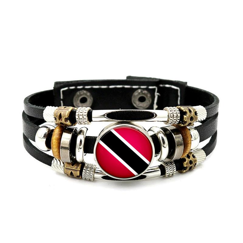 Factory National Country Flag Design Bracelet Crystal Bead Snap Button Sports National Team Jewelry Gift Leather Wrap Bracelet