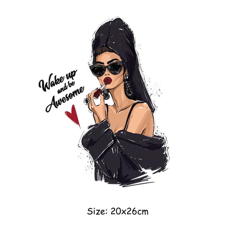 Patches For Clothes Russian Girls Thermal Stickers For Clothes DIY Heat Transfer Coffee Lady Mom Baby Patches Iron On Transfer