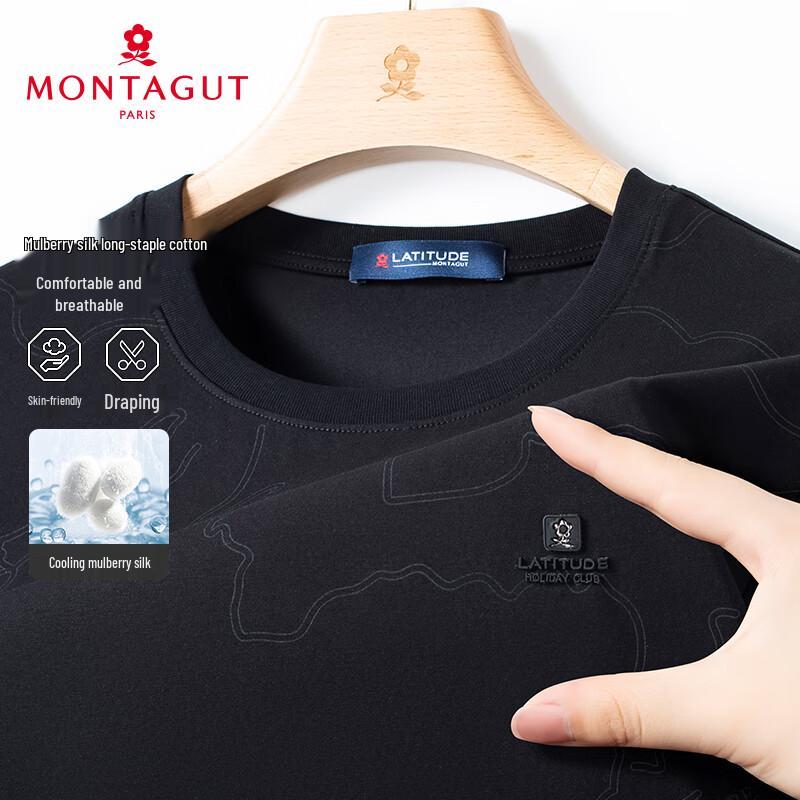 MONTAGUT Men's Silk Blend Modal Ice-Feel Round Neck T-Shirt