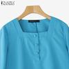 ZANZEA Women Square Neck Summer 3/4 Sleeve Loose Blouse
