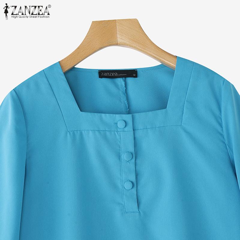 ZANZEA Women Square Neck Summer 3/4 Sleeve Loose Blouse