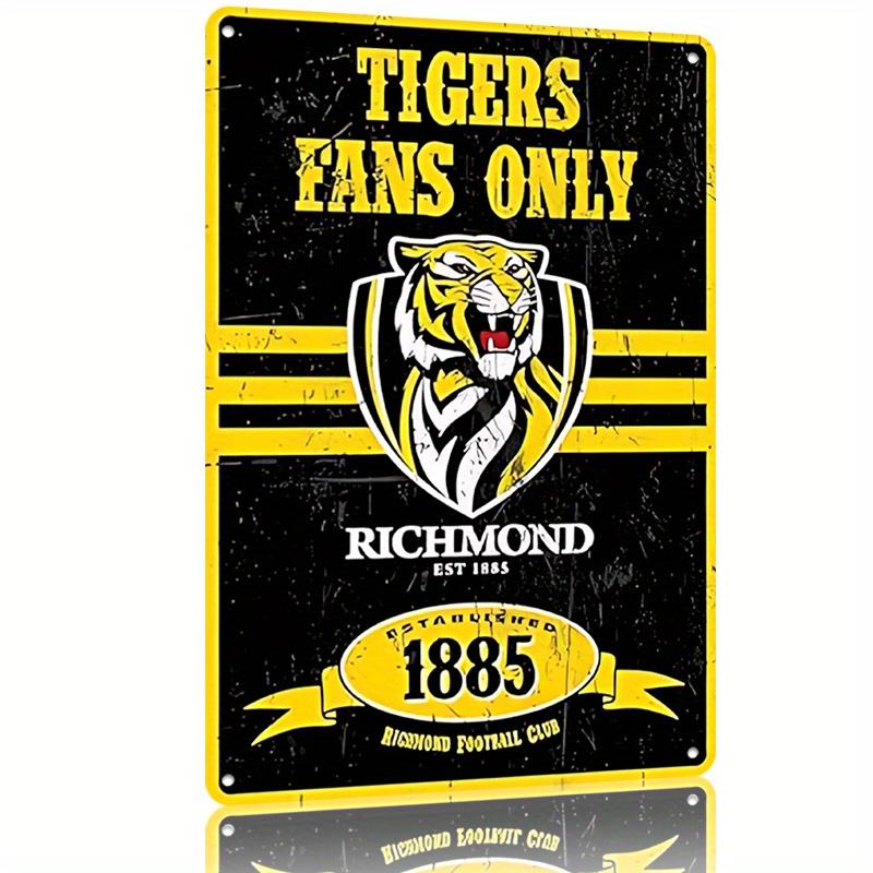Mfoever Richmond Tigers Football Club Vintage Metal Tin Sign Retro Wall Art with Distressed Typography Tiger Emblem Black 20x30cm(7.8x11.8inch)