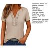 Women Tops V Neck Ruffle Trim Buttons Half Placket Short Sleeve Regular Fit Casual T-shirt Pure Color Summer Tops