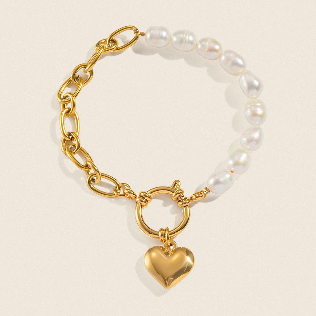 Yori Pearl Romantic Heart Bracelet for Women Temperament Popular Waterproof Retro Classic Stainless Steel Jewelry Gift