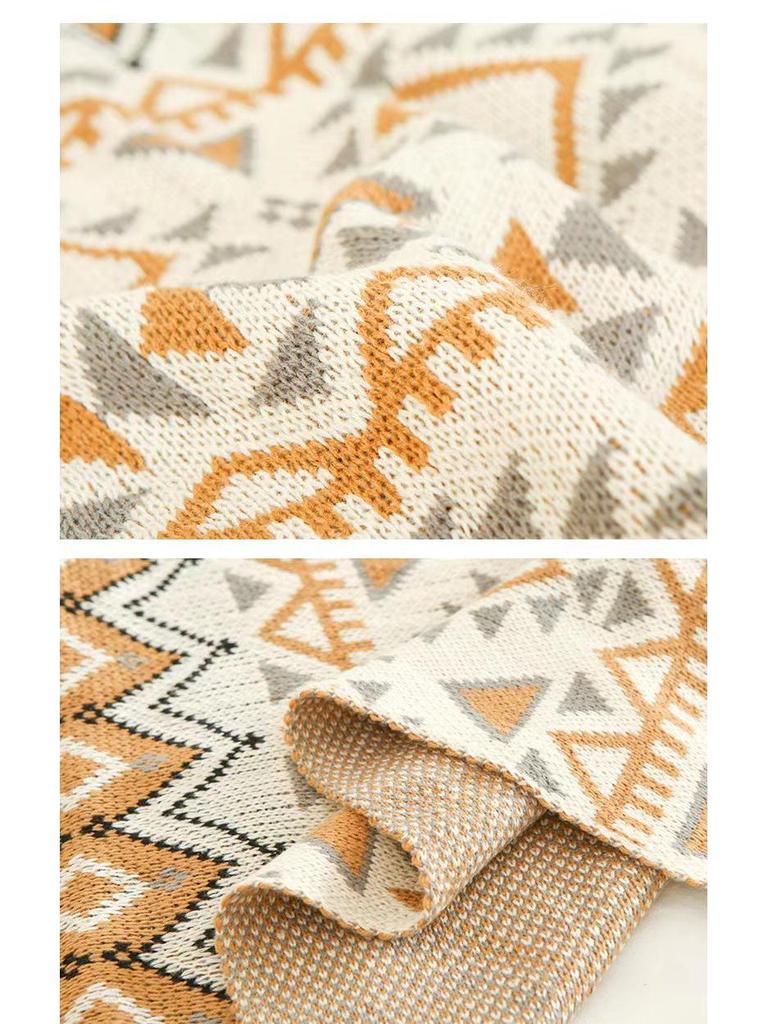 Navajo Sun Bohemian Knitted Blanket for Sofa, Nap, Baby, or Air Conditioning Use.