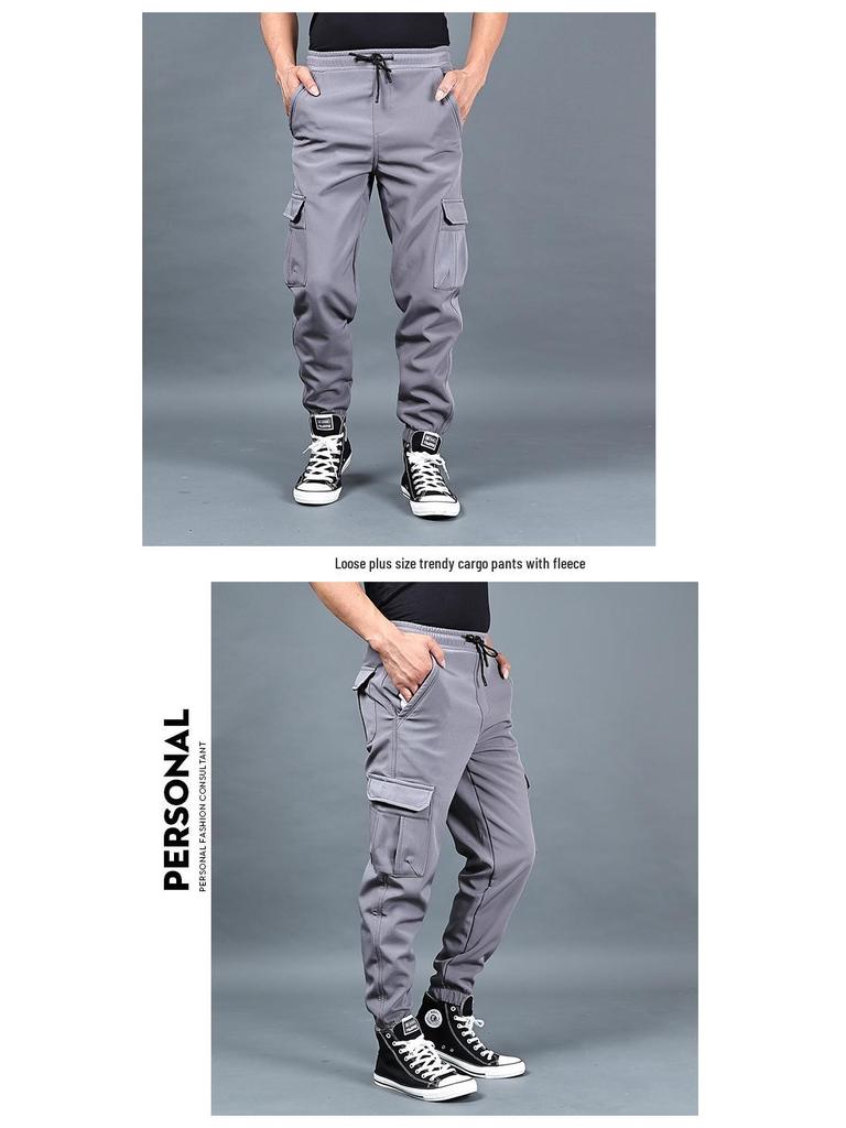Men's Autumn/Winter Loose Overalls: Trendy, Plus-Size, Velvet-Lined, Thickened Casual Sports Pants