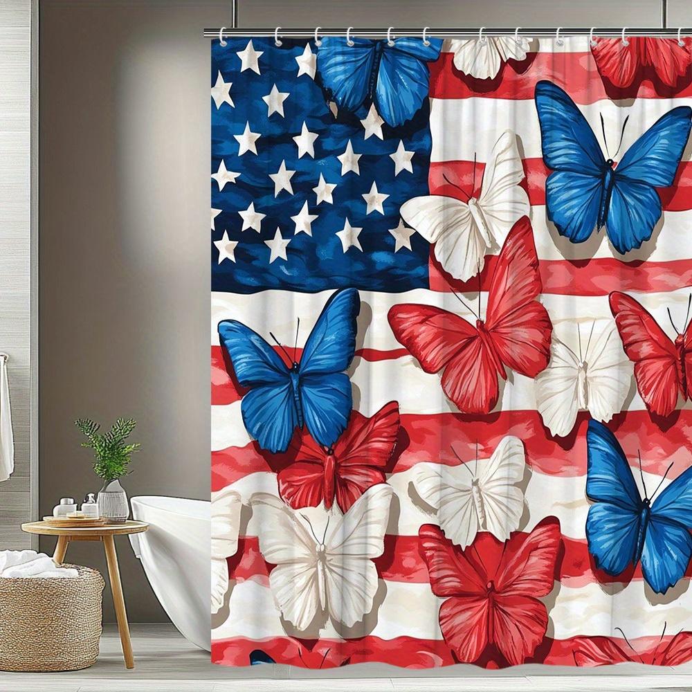 1pc Independence Day Butterfly Shower Curtain - Beautiful Butterfly Pattern Perfectly Blended with American Flag Elements To Cre