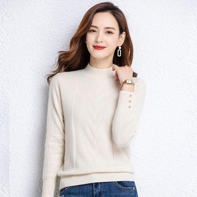 Women's Semi-High Collar Wool Blend Warm Base Layer Sweater