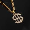 Gold Plated Crystal Dollar Sign $ Pendants Necklaces with Long Twist Chain Statement Hip Hop Party Jewerly for Women Men