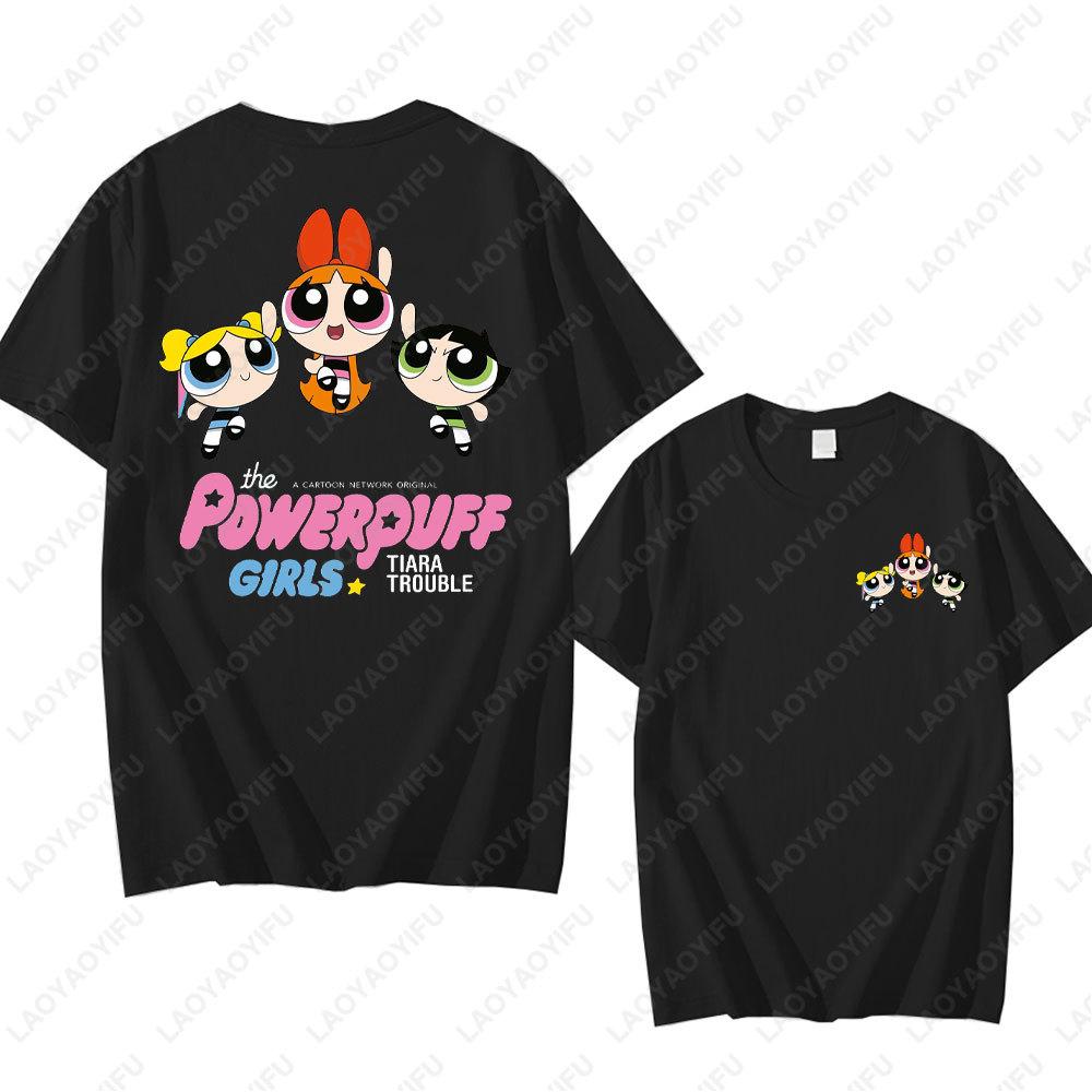 The Powerpuff Girls Anime Tshirt Trendy Kawaii Woman Clothing O Neck Summer Cotton Short Sleeve Tee Retro Trend Cool Street Tops