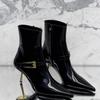 [Spot] Winter Pointed Patent Leather Short Boots for Women, European and American Temperament, Gold Fine Heel Side Zipper, Black High Heels for Women