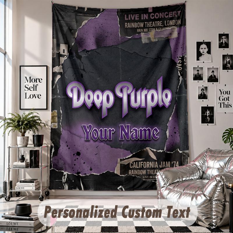 Wall Hanging Tapestry With Custom Name & Text, Deep Purple Decorative Tapestry For Bedroom