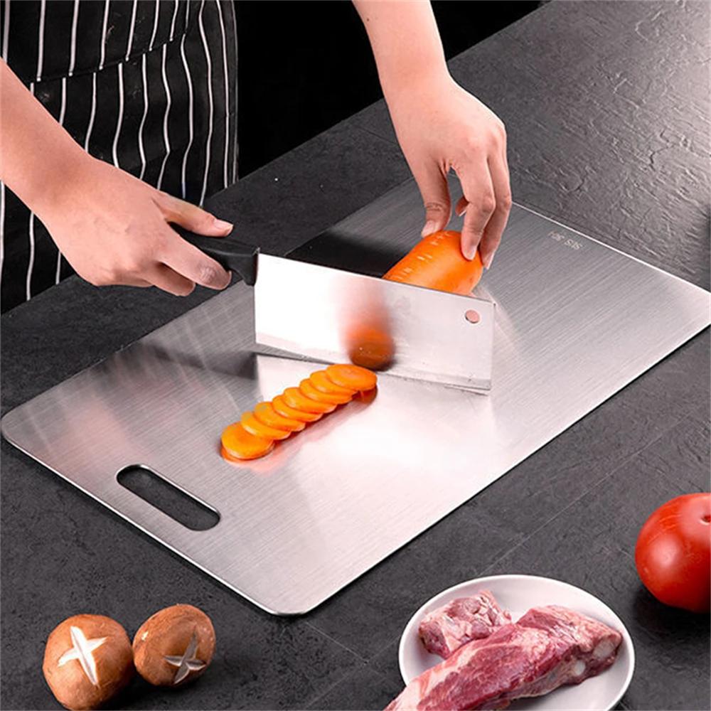 Stainless Steel Chopping Board Panel Kitchen Household Thickened Double Sided Kneading Dough Board Fruit Meat Cutting Board